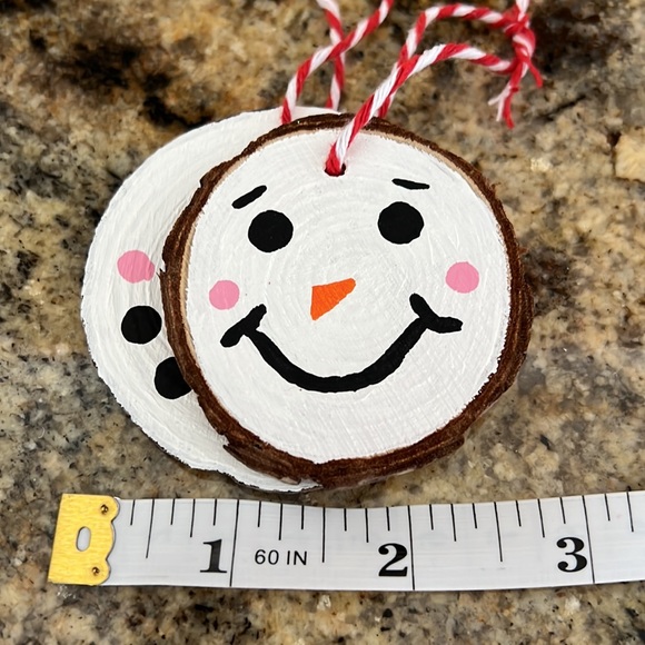 Handmade Snowman Painted Wooden Ornament Duo, Christmas Gift Decor Red White - Picture 6 of 7